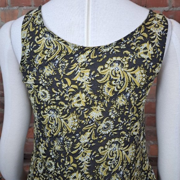 Intimately Free People Babydoll Tiered Top Sleeveless Brown Gold White Print XS - Picture 5 of 7